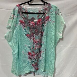 Cato Mint Green Floral Lace Overlay Tunic Top